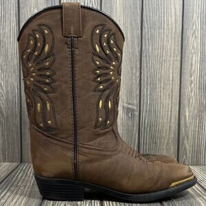 Smoky‎ Mountain Boy Girl Western Cowboy Eagle Boots Sz 1.5 Brown Metal Tipped